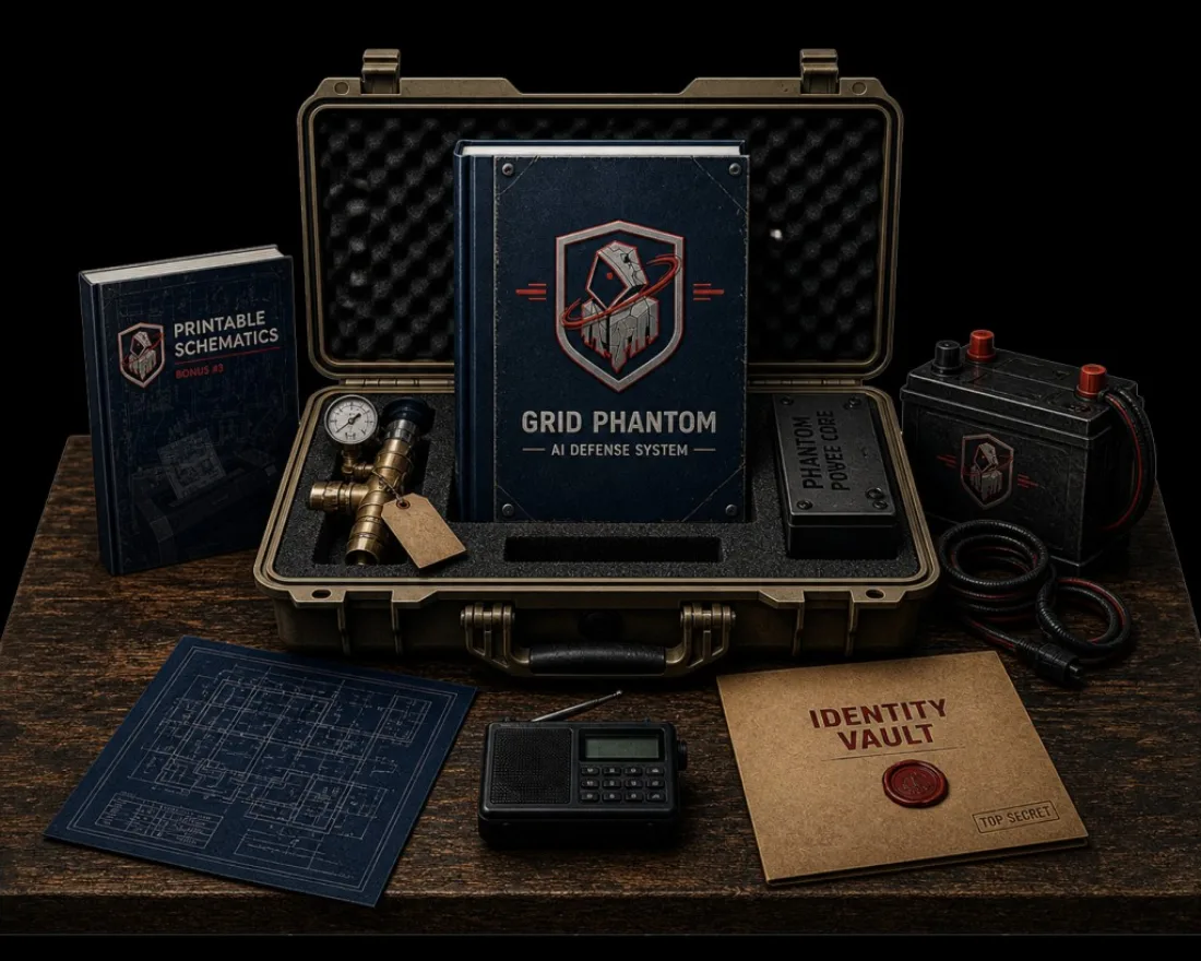 Grid Phantom AI Defense System complete package with Phantom Power Core, Identity Vault and printable schematics bonus